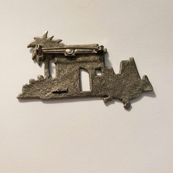 Vintage JJ Jonette Southwest Gecko Adobe Palm Tree Brooch - Picture 3 of 7